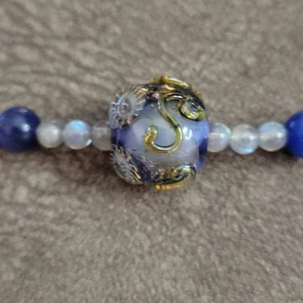 HANDMADE Labrodite Cat's Eye Lampwork Focal Beaded Princess Necklace
